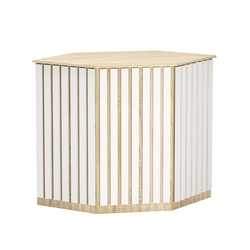 Торговый стол-прилавок шестигранный с планками серии ПРИЛИВ №22, Дуб Сонома + Белый