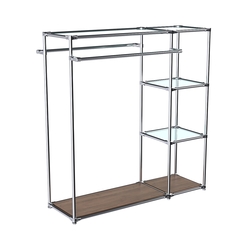 Хромированный стенд-вешало TD-41 №1-1 Хром с полками стекло 6мм, Орех