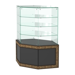 Стеклянный прилавок с декором и шестигранными полками №СПБА-207, Черный