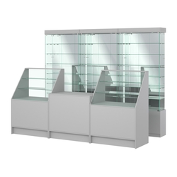 Комплект стеклянных витрин ИС-32 и прилавков ЭК-7, Серый