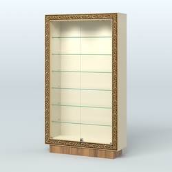 Низкая узкая витрина с декором НБА-9, Крем Вайс + Орех