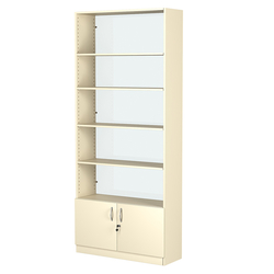 Стеллаж из ДСП с 4-мя полками 300x900 мм серии LEVEL-4 №12-1 (З/C - СТЕКЛО), Крем Вайс