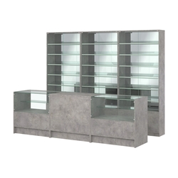 Комплект витрин с наклонными полками SL-6 №12-2 и прилавков ЭК-3, Бетон Чикаго светло-серый F186 ST9