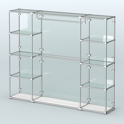 Торговая система ХРОМ (задняя стенка - стекло) 2430 мм с прозрачными полками и поручнями №3, Ясень Анкор светлый