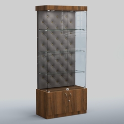 Высокая стеклянная витрина КАПИТОНЕ №1, Орех + Велюр 15 Silver