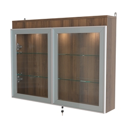 Витрина настенная №3-3А широкая с двумя полками и фризом серии Collecto, Орех