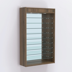Витрина настенная №202-8Г открытая с девятью полками и зеркальной стенкой, Орех