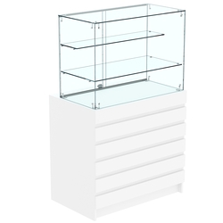 Торговый прилавок с двумя стеклянными полками и фасадными панелями №1Э-02, Белый
