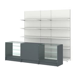 Комплект металлических стеллажей с полками и прилавков ЭК-4, Темно-Серый