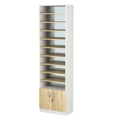 Стеллаж из ДСП с 9-ю полками 300x600 мм серии LEVEL-9 №5-2 (З/C - ЗЕРКАЛО), Белый + Дуб Сонома