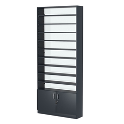 Стеллаж из ДСП с 10-ю полками 250x900 мм серии LEVEL-10 №11-1 (З/C - СТЕКЛО), Антрацит