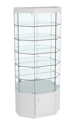 Стеклянная витрина Истра Трапеция с пятью полками и зеркалом №823, Серый