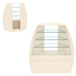 Торговый прилавок со стеклом серии БРИЗ №3 угловой (внешний угол), Крем Вайс