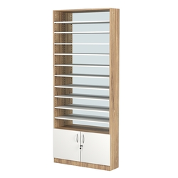 Стеллаж из ДСП с 10-ю полками 250x900 мм серии LEVEL-10 №11-2 (З/C - ЗЕРКАЛО), Дуб Канзас коричневый