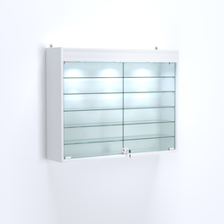 Витрина настенная №203-7А широкая с фризом и пятью стеклянными полками, Белый