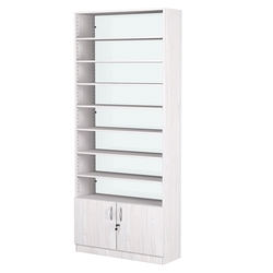 Стеллаж из ДСП с 7-ю полками 300x900 мм серии LEVEL-7 №12-1 (З/C - СТЕКЛО), Ясень Анкор светлый