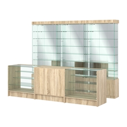 Комплект стеклянных витрин ИС-32 и прилавков ЭК-4, Дуб сонома