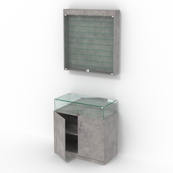 Комбинированный прилавок-витрина с дверками из прозрачного стекла КПВ-14-07, Бетон Чикаго светло-серый F186 ST9