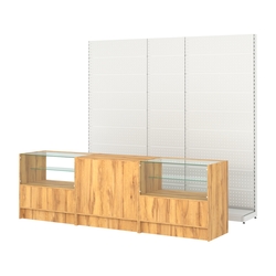 Комплект металлических стеллажей с перфорацией и прилавков ЭК-3, Дуб Золотистый