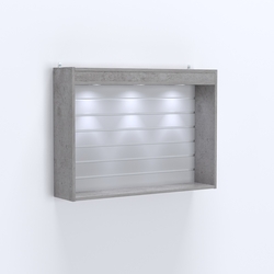 Витрина настенная №203-2В с эконом панелью и верхним фризом, Бетон Чикаго светло-серый F186 ST9