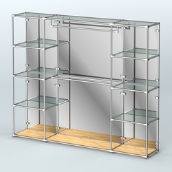 Торговая система ХРОМ (задняя стенка - зеркало) 2430 мм с прозрачными полками и поручнями №3, Дуб Золотистый