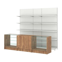 Комплект металлических стеллажей с полками и прилавков ЭК-4, Дуб Канзас коричневый