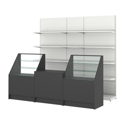 Комплект металлических стеллажей с полками и прилавков ЭК-7, Черный