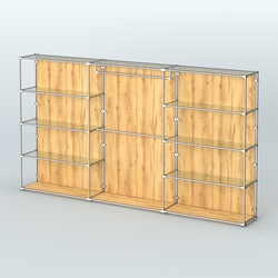 Торговая система ХРОМ (задняя стенка - ДСП) 3600 мм с прозрачными полками и поручнями №1, Дуб Золотистый