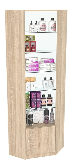 Угловая витрина СЭСП-О №5-300 (З/C - Стекло) со стеклянными полками, Дуб сонома