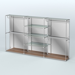 Торговая система ХРОМ (задняя стенка - зеркало) 3600 мм с прозрачными полками и поручнями №2, Орех