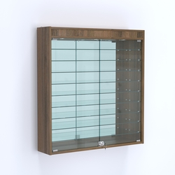 Витрина настенная №204-8А зеркальная с верхним светом и девятью полками, Орех