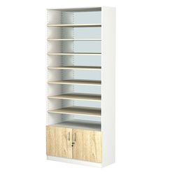 Стеллаж из ДСП с 7-ю полками 400x900 мм серии LEVEL-7 №14-2 (З/C - ЗЕРКАЛО), Белый + Дуб Сонома