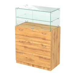 Прилавок с распашными дверками в стеклянной части Селена-101, Дуб Золотистый