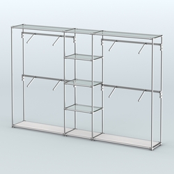 Торговая система ХРОМ без ДСП 3030 мм с прозрачными полками и поручнями №8, Ясень Анкор светлый