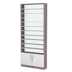 Стеллаж из ДСП с 10-ю полками 200x900 мм серии LEVEL-10 №10-1 (З/C - СТЕКЛО), Ясень Анкор темный + Ясень Анкор светлый