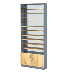 Стеллаж из ДСП с 10-ю полками 200x900 мм серии LEVEL-10 №10-2 (З/C - ЗЕРКАЛО), Темно-Серый  + Дуб Золотистый