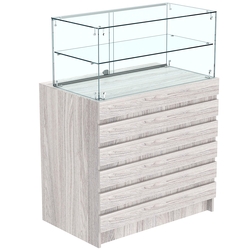 Торговый прилавок со стеклянной надставкой и фасадными панелями №1Э-01, Ясень Анкор светлый - U31104