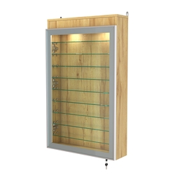 Витрина настенная №2-7А высокая с девятью полками и подсветкой серии Collecto, Дуб Золотистый