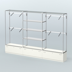 Торговая система ХРОМ без ДСП 3600 мм с тумбами Т11, зеркальными полками и поручнями №3, Белый