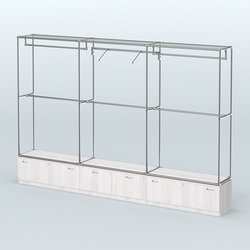 Торговая система ХРОМ без ДСП 3600 мм №8 с тумбами Т-11, Т-15 и поручнями, Ясень Анкор светлый