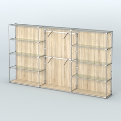 Торговая система ХРОМ (задняя стенка - ДСП) 3600 мм с прозрачными полками и поручнями №6, Дуб Сонома