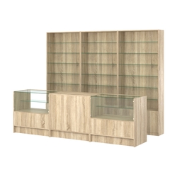 Комплект стеллажей со стеклянными полками U-6 №12 и прилавков ЭК-03, Дуб сонома