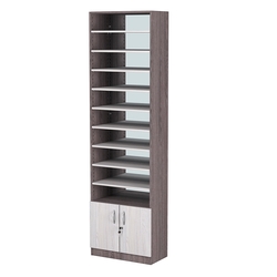 Стеллаж из ДСП с 9-ю полками 300x600 мм серии LEVEL-9 №5-2 (З/C - ЗЕРКАЛО), Ясень Анкор темный + Ясень Анкор светлый