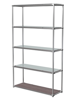 Торговый хромированный стеллаж с зеркальными полками №4, Ясень Анкор темный - U31105
