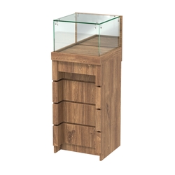 Торговый прилавок с утопленным фасадом и выдвижной зеркальной панелью №УФ-1-450, Дуб Канзас коричневый