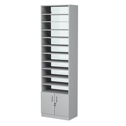 Стеллаж из ДСП с 10-ю полками 350x600 мм серии LEVEL-10 №6-1 (З/C - СТЕКЛО), Серый