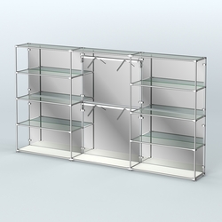 Торговая система ХРОМ (задняя стенка - зеркало) 3600 мм с прозрачными полками и поручнями №6, Белый