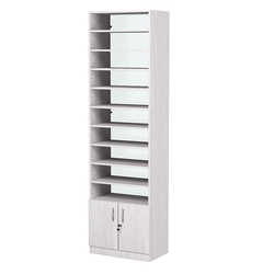 Стеллаж из ДСП с 10-ю полками 350x600 мм серии LEVEL-10 №6-1 (З/C - СТЕКЛО), Ясень Анкор светлый