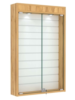 Витрина настенная №2-2Б с эконом панелью и верхней подсветкой, Дуб Золотистый