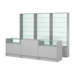 Комплект витрин с регулировочными полками NE-6 №12-1 и прилавков ЭК-2, Серый